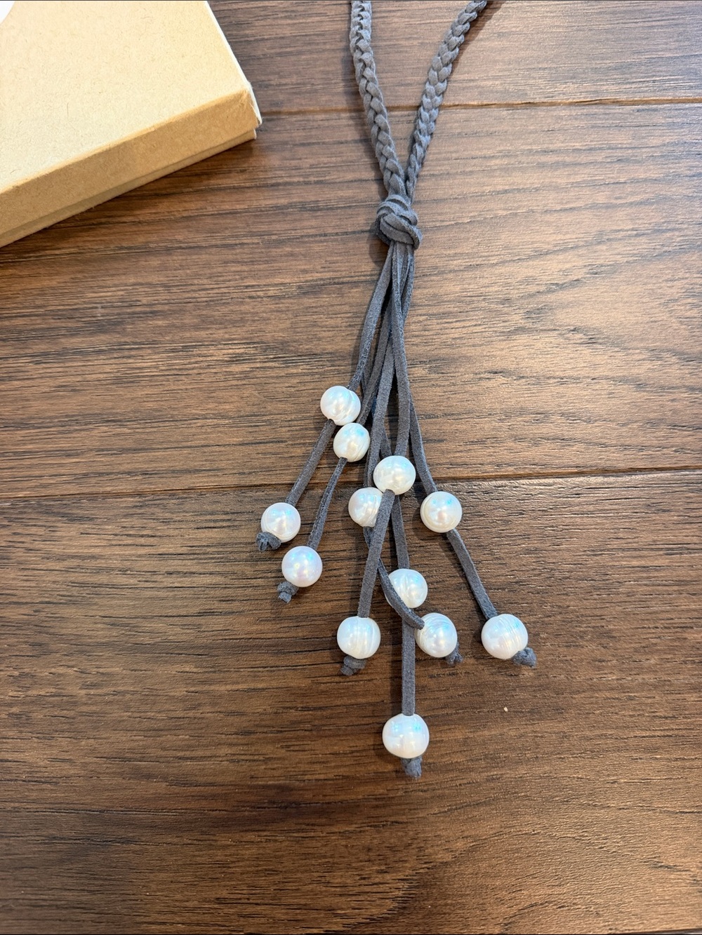 Fresh Water Pearl Suede Leather Necklace - C56-012 - Picture 2 of 4